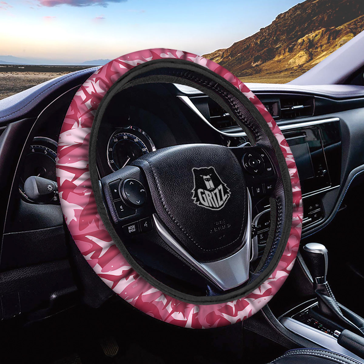 Abstract Pink Shark Camo Print Pattern Car Steering Wheel Cover-grizzshop