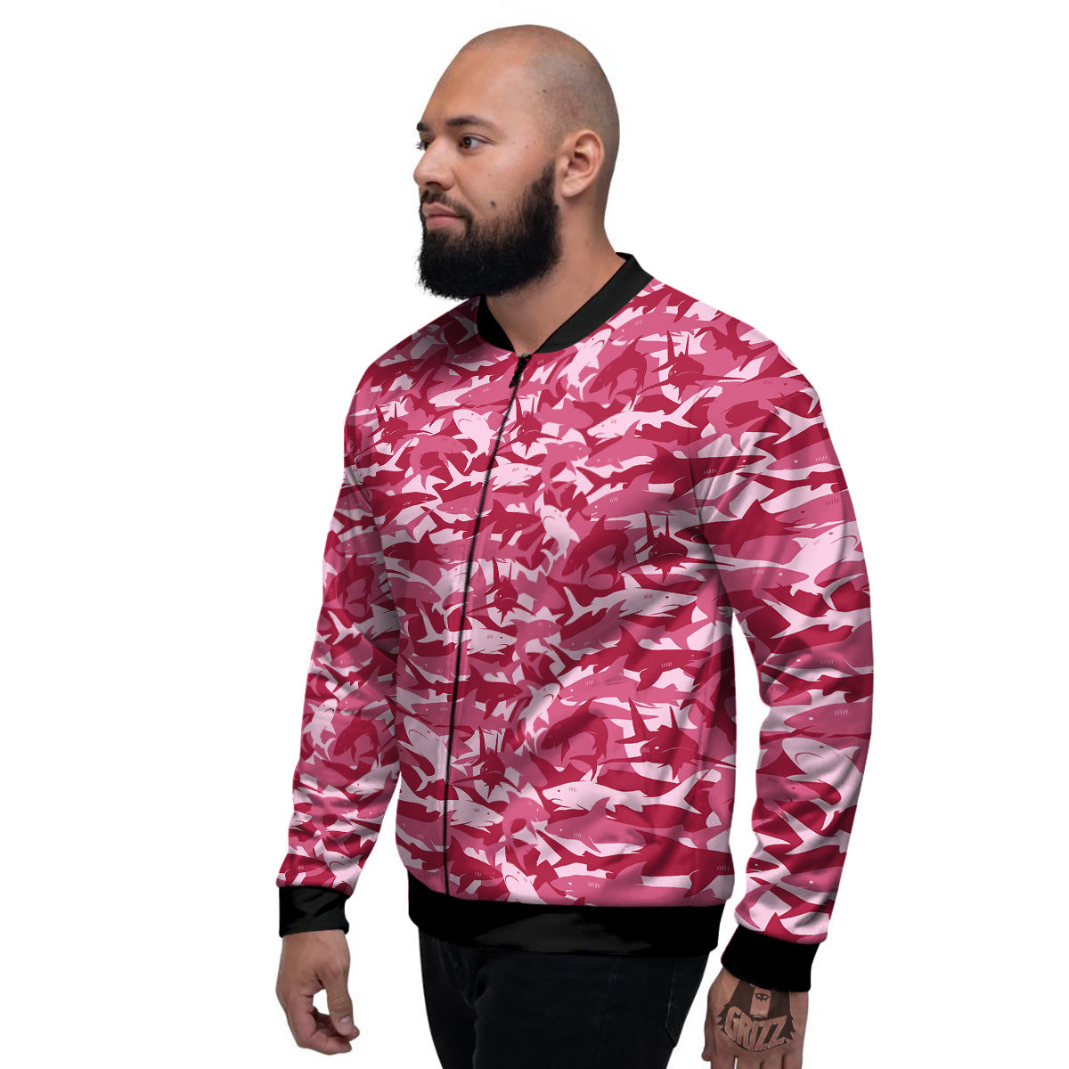Abstract Pink Shark Camo Print Pattern Men's Bomber Jacket-grizzshop