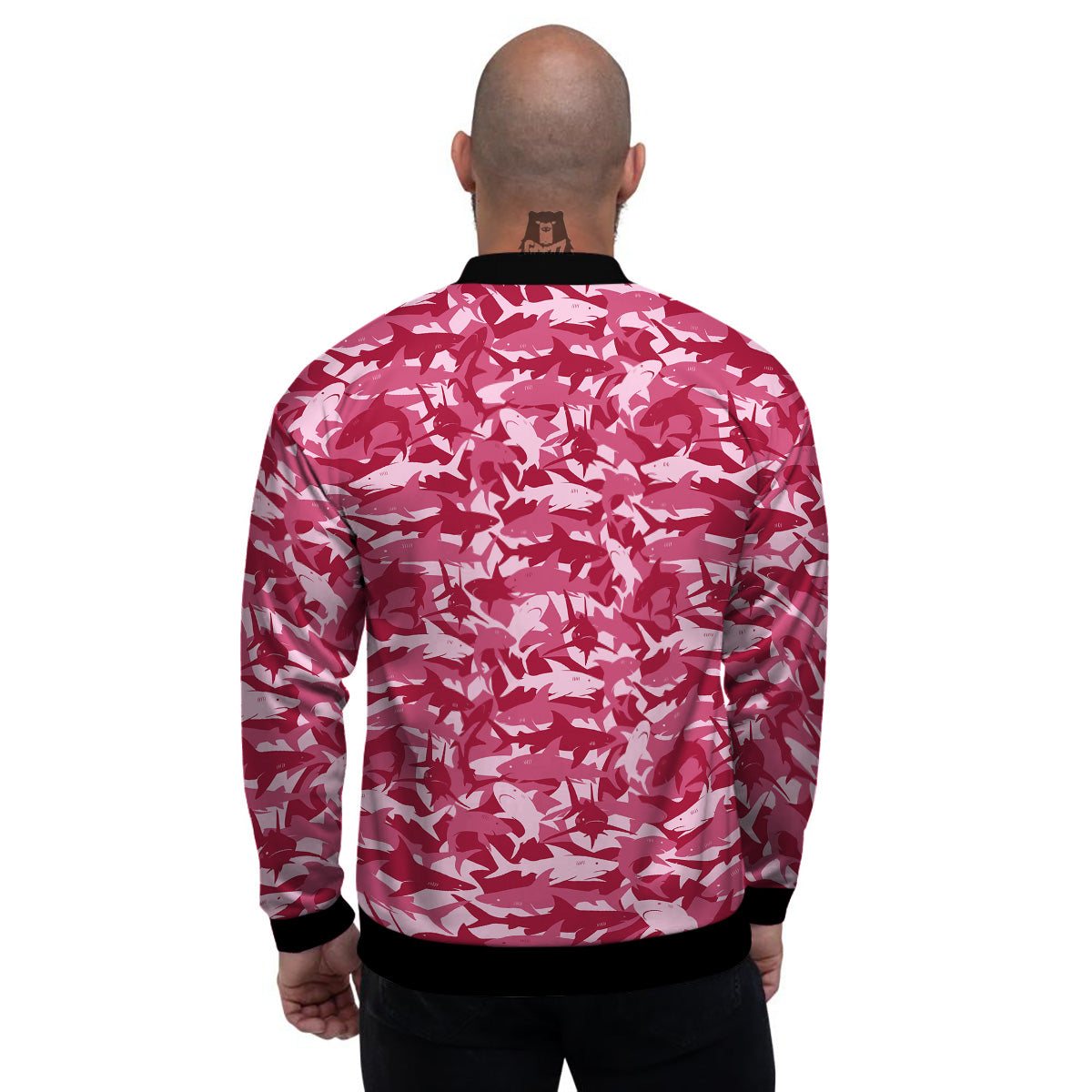 Abstract Pink Shark Camo Print Pattern Men's Bomber Jacket-grizzshop