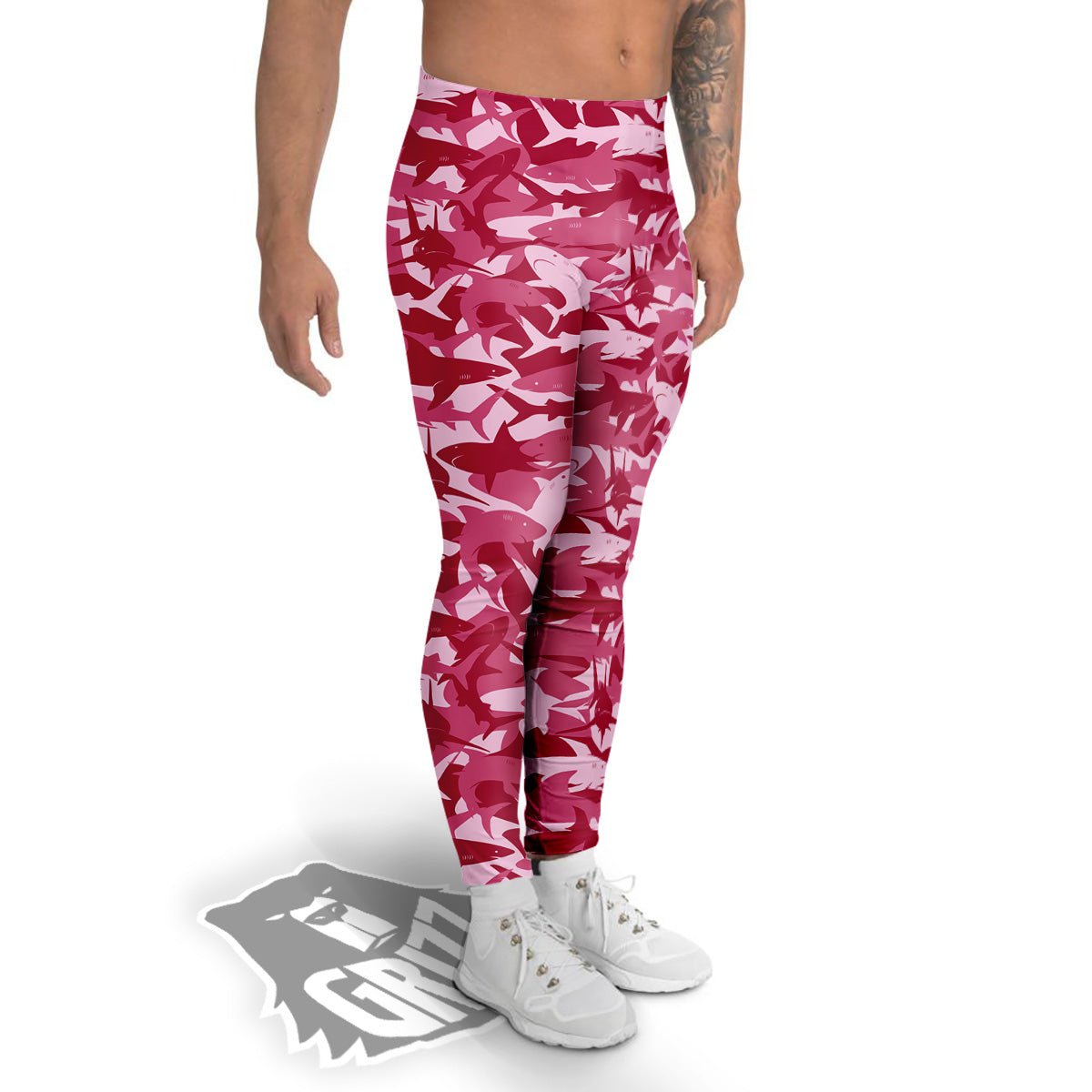 Abstract Pink Shark Camo Print Pattern Men's Leggings-grizzshop