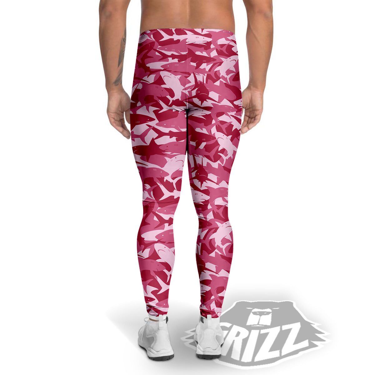 Abstract Pink Shark Camo Print Pattern Men's Leggings-grizzshop