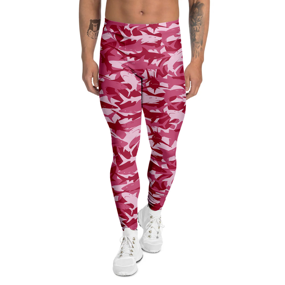 Abstract Pink Shark Camo Print Pattern Men's Leggings-grizzshop