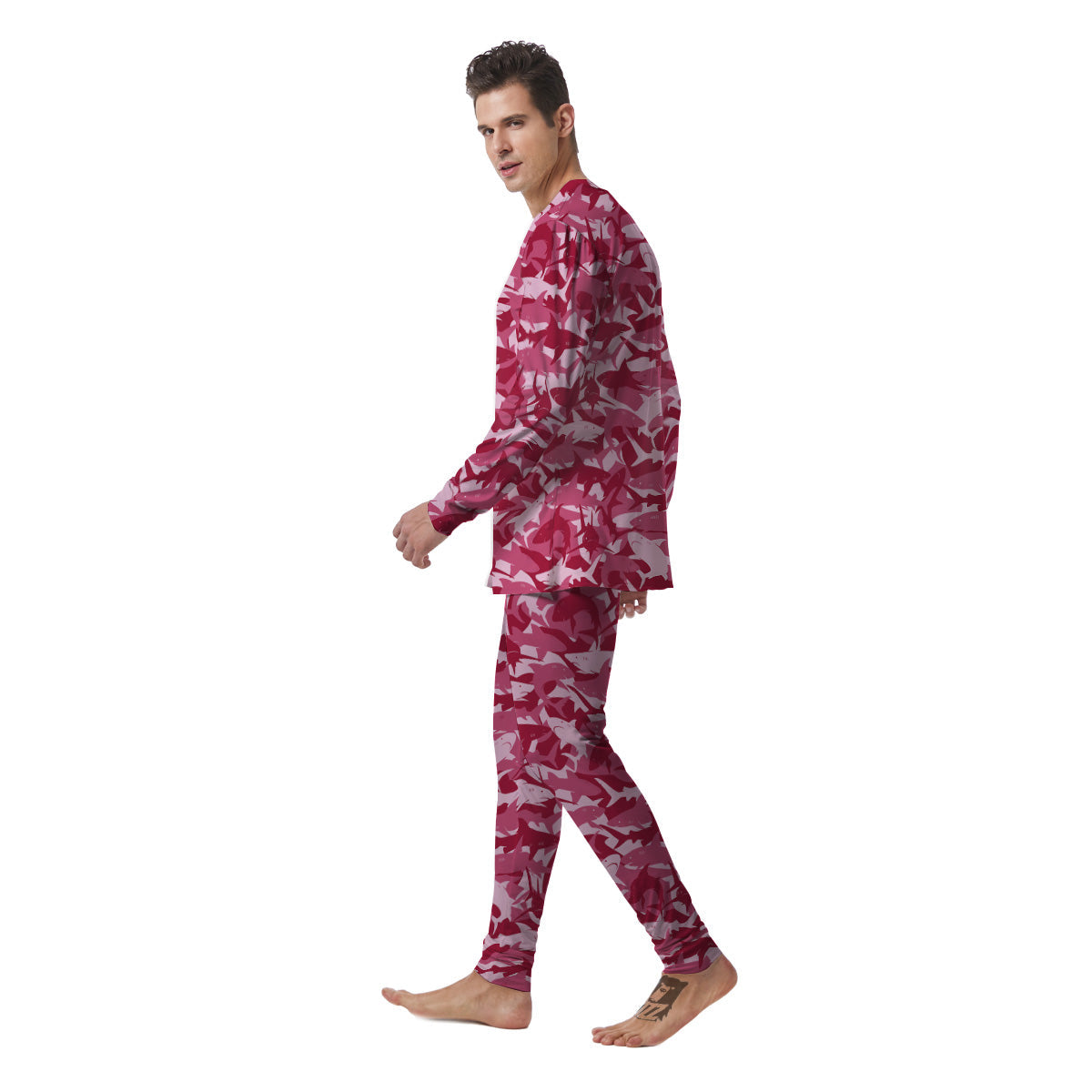 Abstract Pink Shark Camo Print Pattern Men's Pajamas-grizzshop