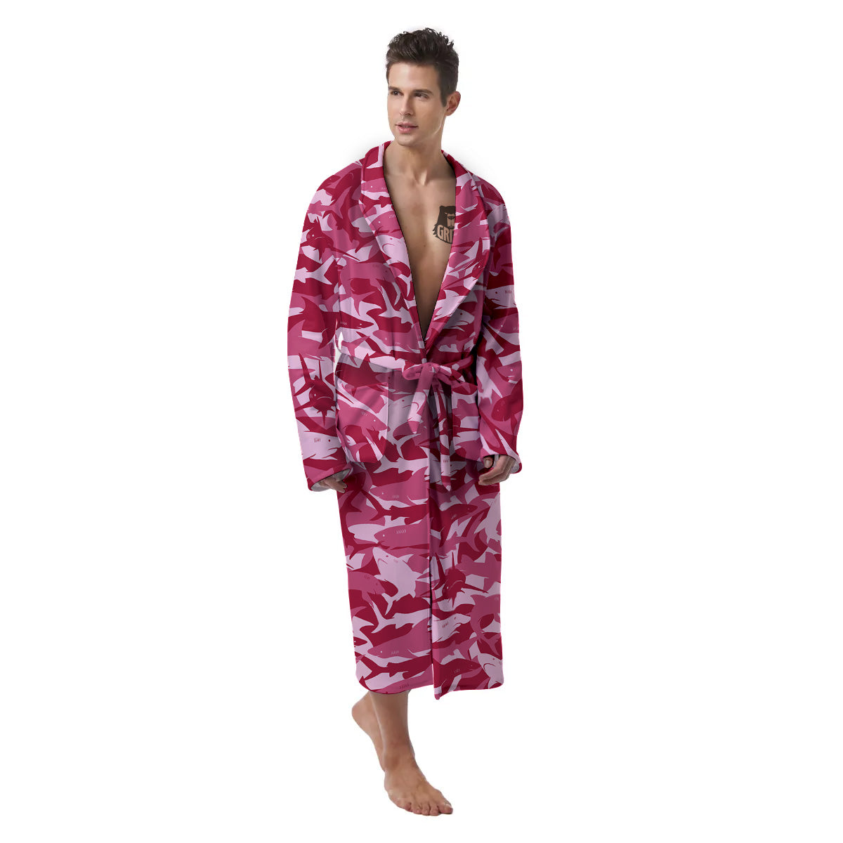 Abstract Pink Shark Camo Print Pattern Men's Robe-grizzshop