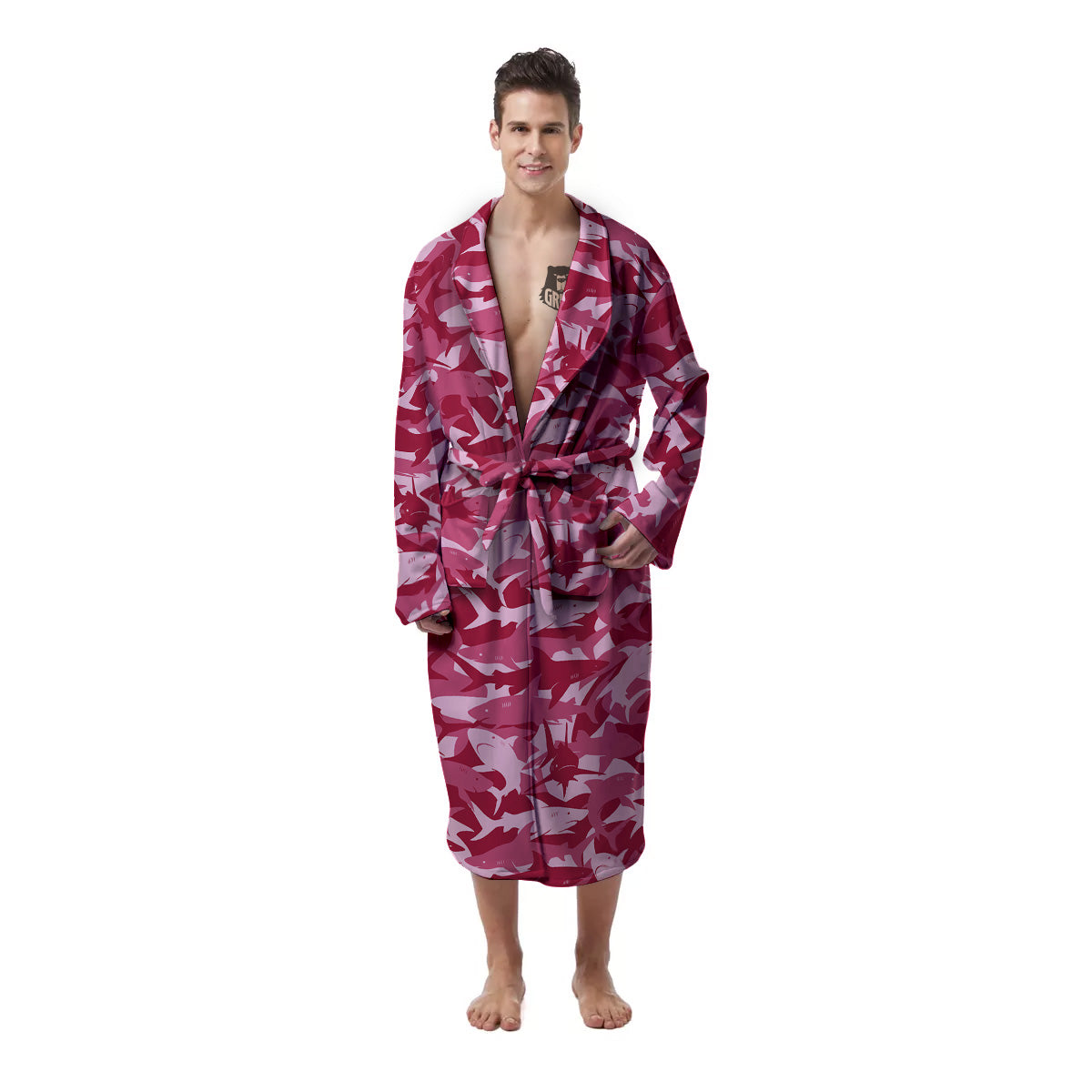 Abstract Pink Shark Camo Print Pattern Men's Robe-grizzshop