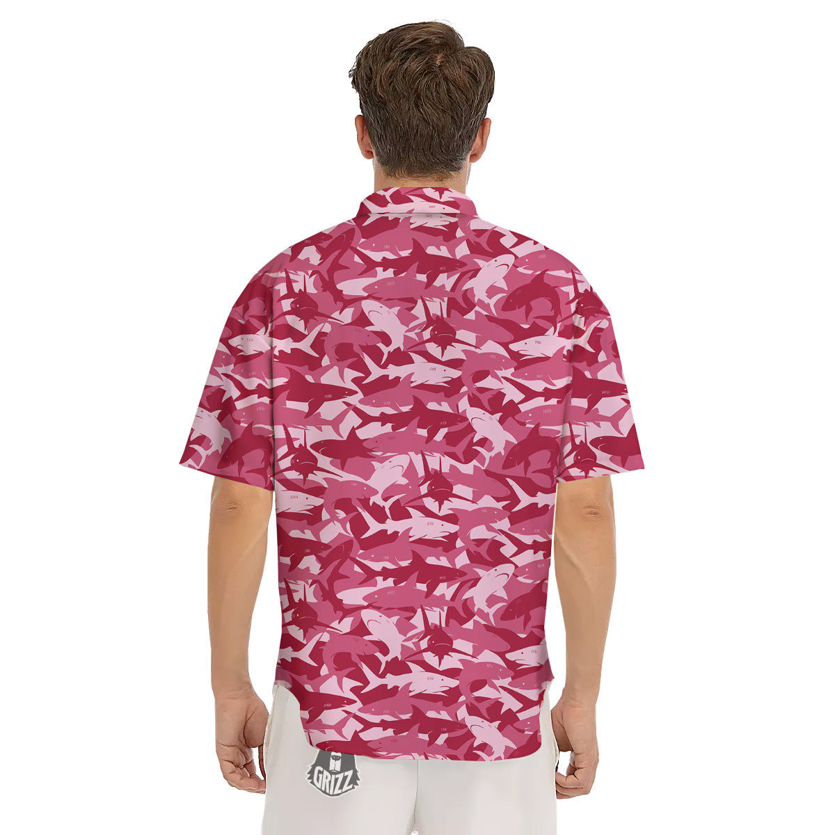 Abstract Pink Shark Camo Print Pattern Men's Short Sleeve Shirts-grizzshop