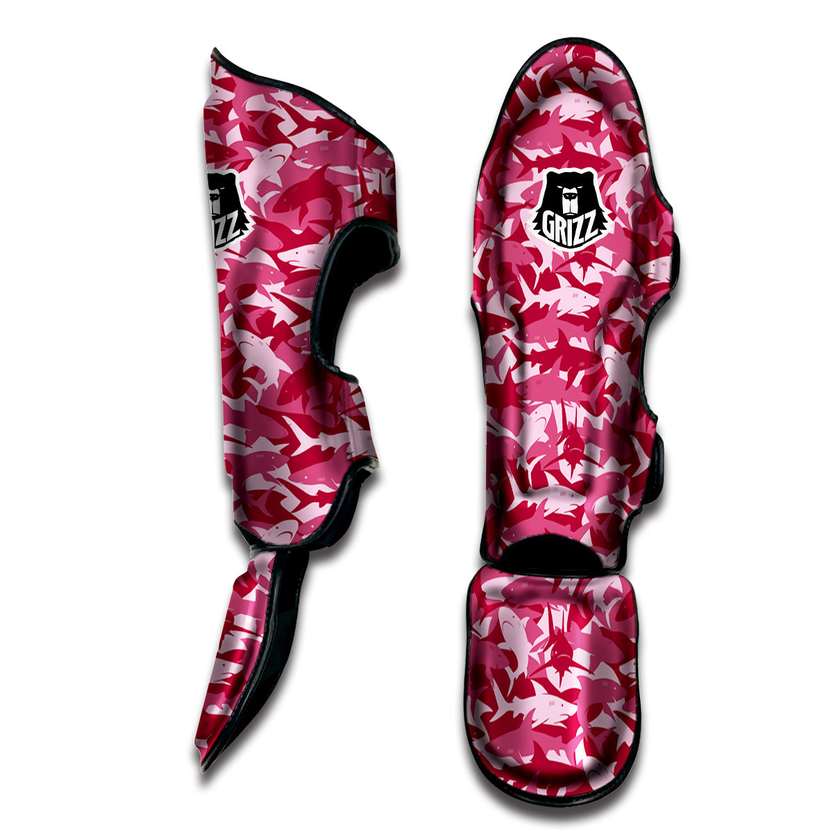 Abstract Pink Shark Camo Print Pattern Muay Thai Shin Guards-grizzshop