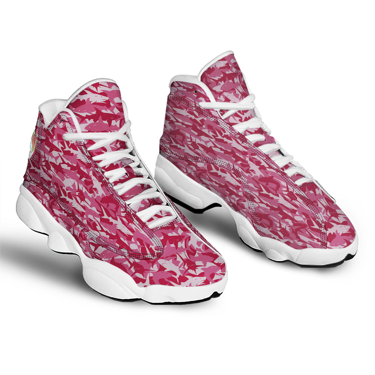 Abstract Pink Shark Camo Print Pattern White Basketball Shoes-grizzshop