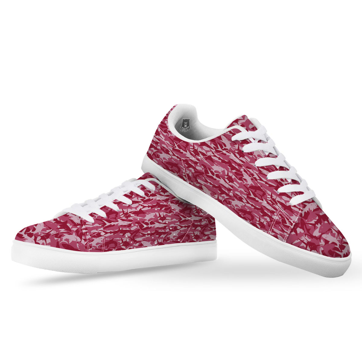 Abstract Pink Shark Camo Print Pattern White Low Top Sneakers-grizzshop