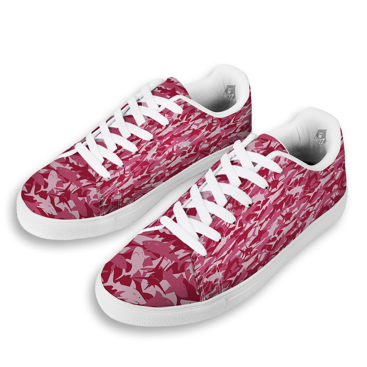 Abstract Pink Shark Camo Print Pattern White Low Top Sneakers-grizzshop
