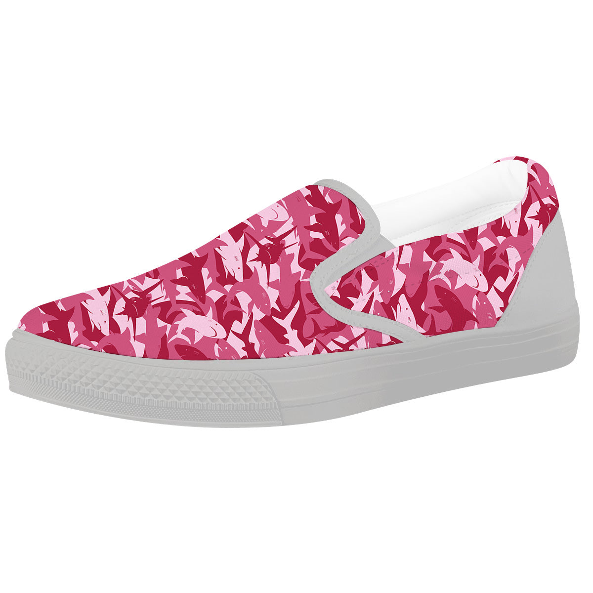 Abstract Pink Shark Camo Print Pattern White Slip On Shoes-grizzshop