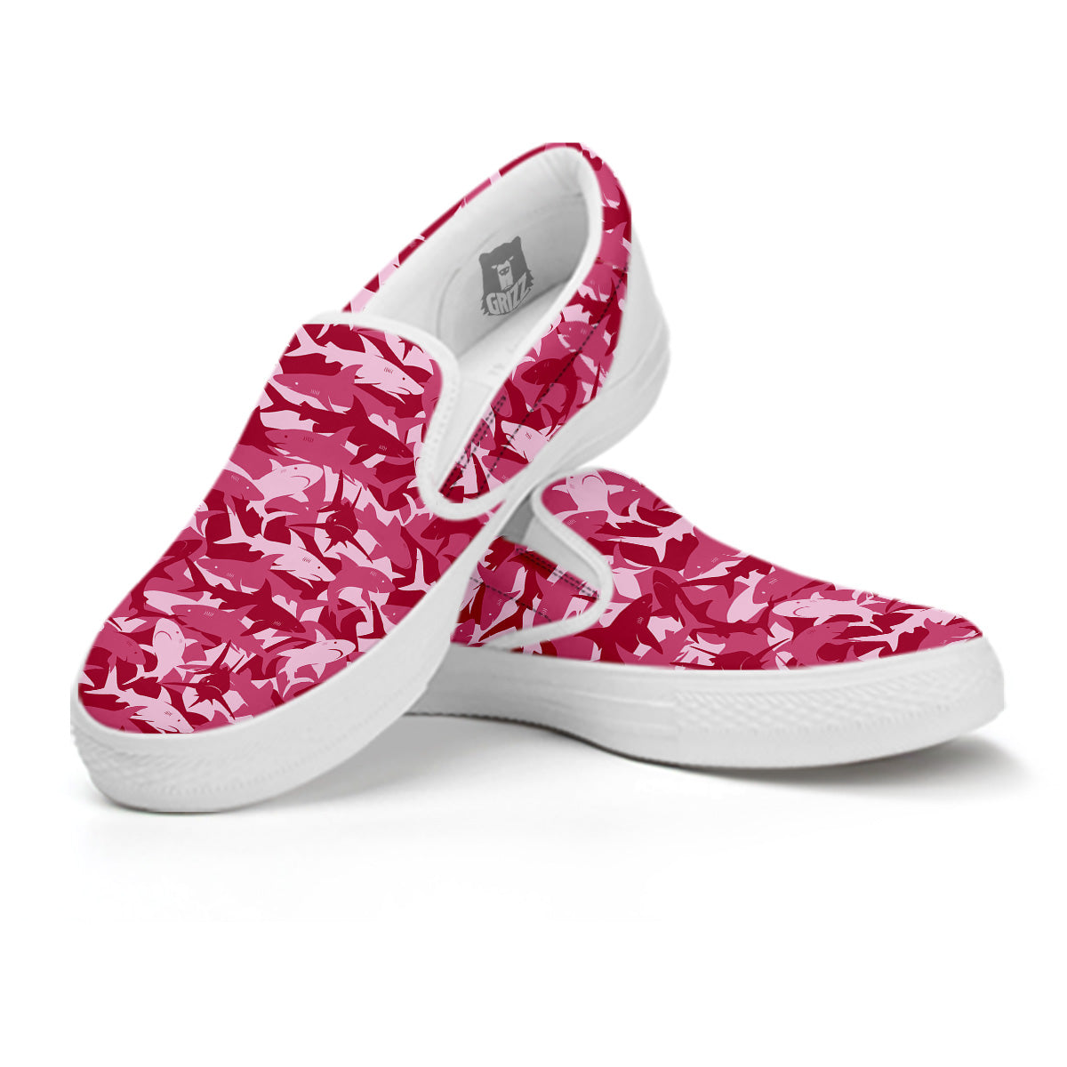 Abstract Pink Shark Camo Print Pattern White Slip On Shoes-grizzshop