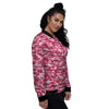 Abstract Pink Shark Camo Print Pattern Women's Bomber Jacket-grizzshop