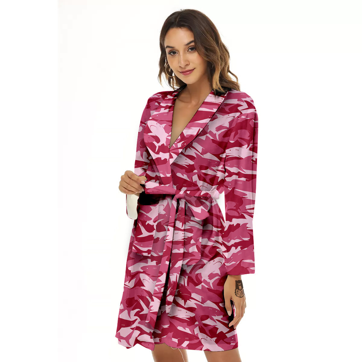 Abstract Pink Shark Camo Print Pattern Women's Robe-grizzshop