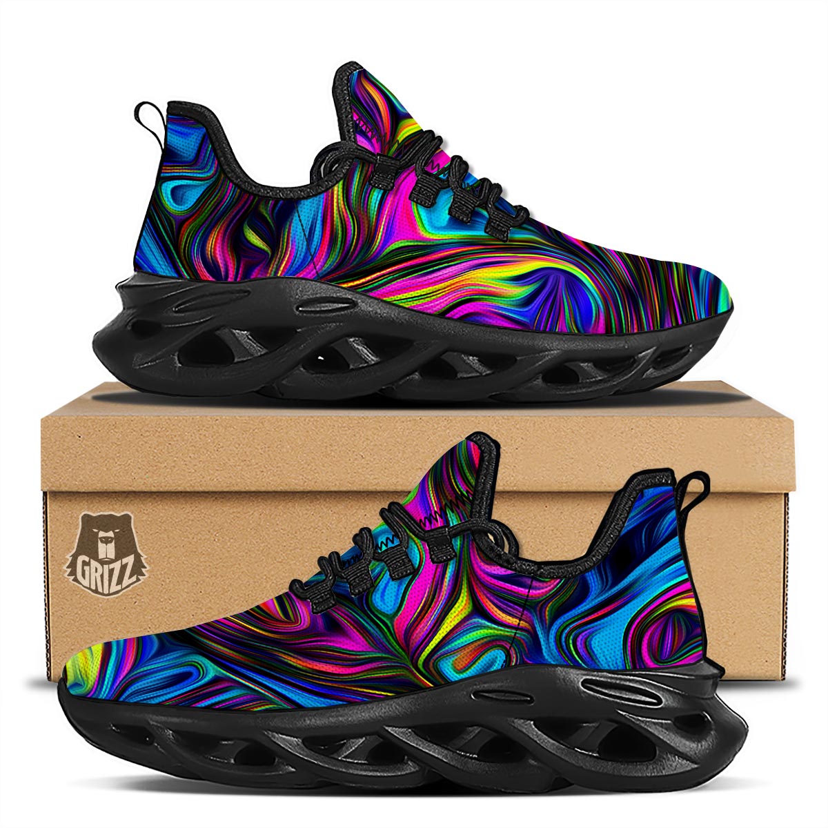 Abstract Psychedelic Black Running Shoes-grizzshop