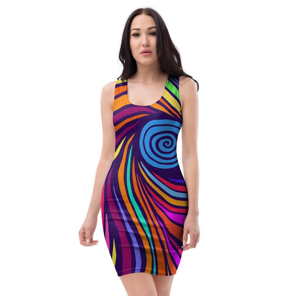 Abstract Psychedelic Colorful Wave Bodycon Dress-grizzshop