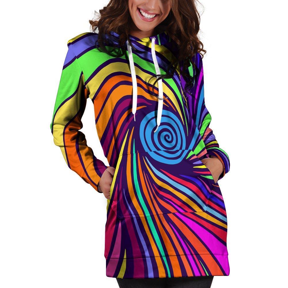 Abstract Psychedelic Colorful Wave Hoodie Dress-grizzshop