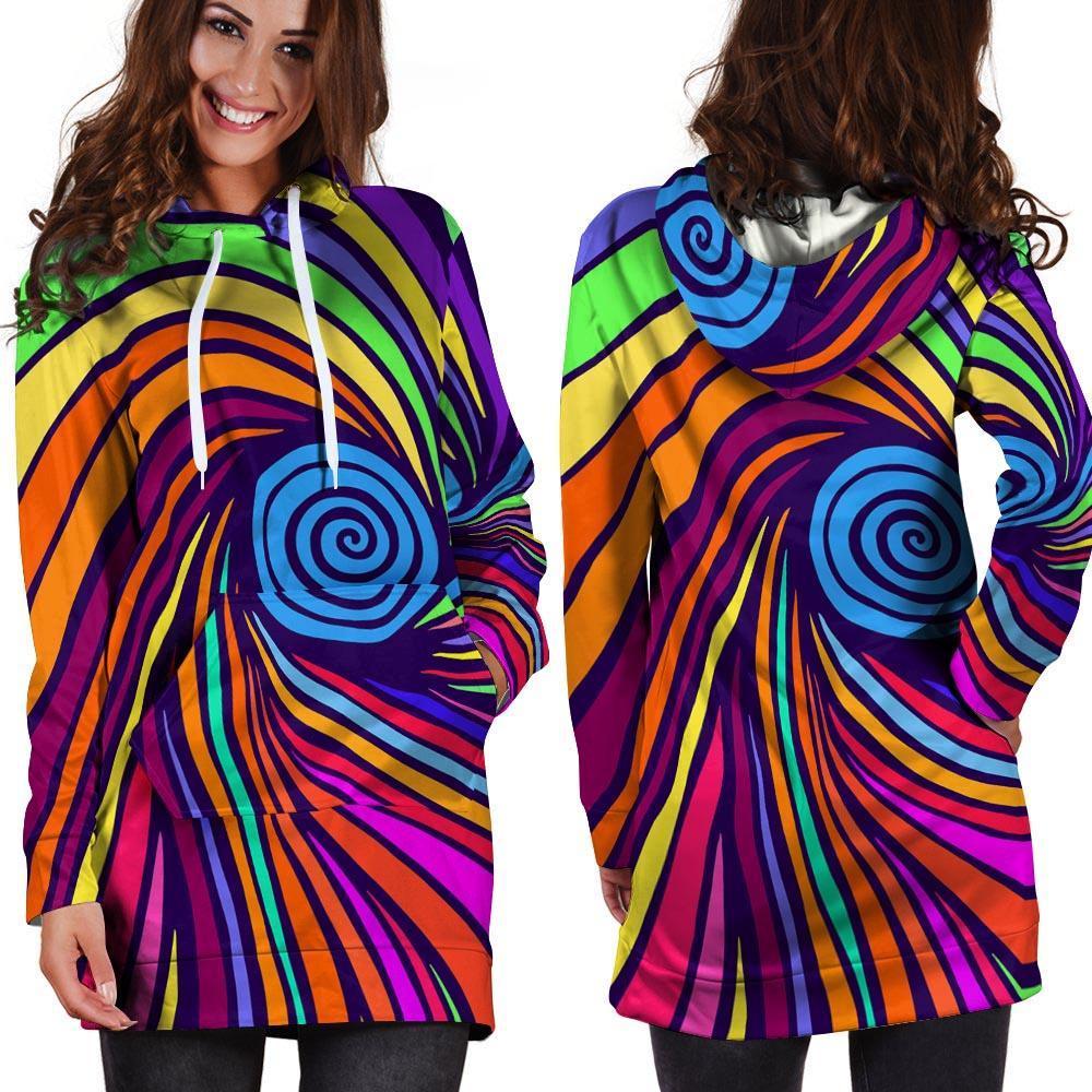 Abstract Psychedelic Colorful Wave Hoodie Dress-grizzshop