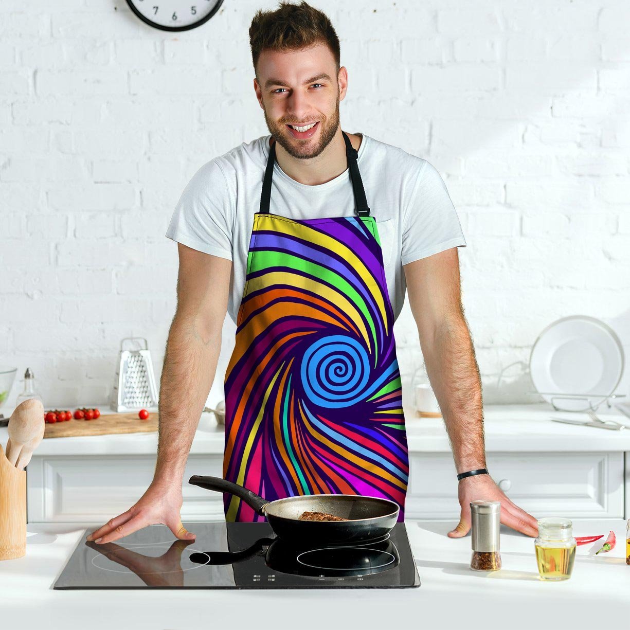 Abstract Psychedelic Colorful Wave Men's Apron-grizzshop