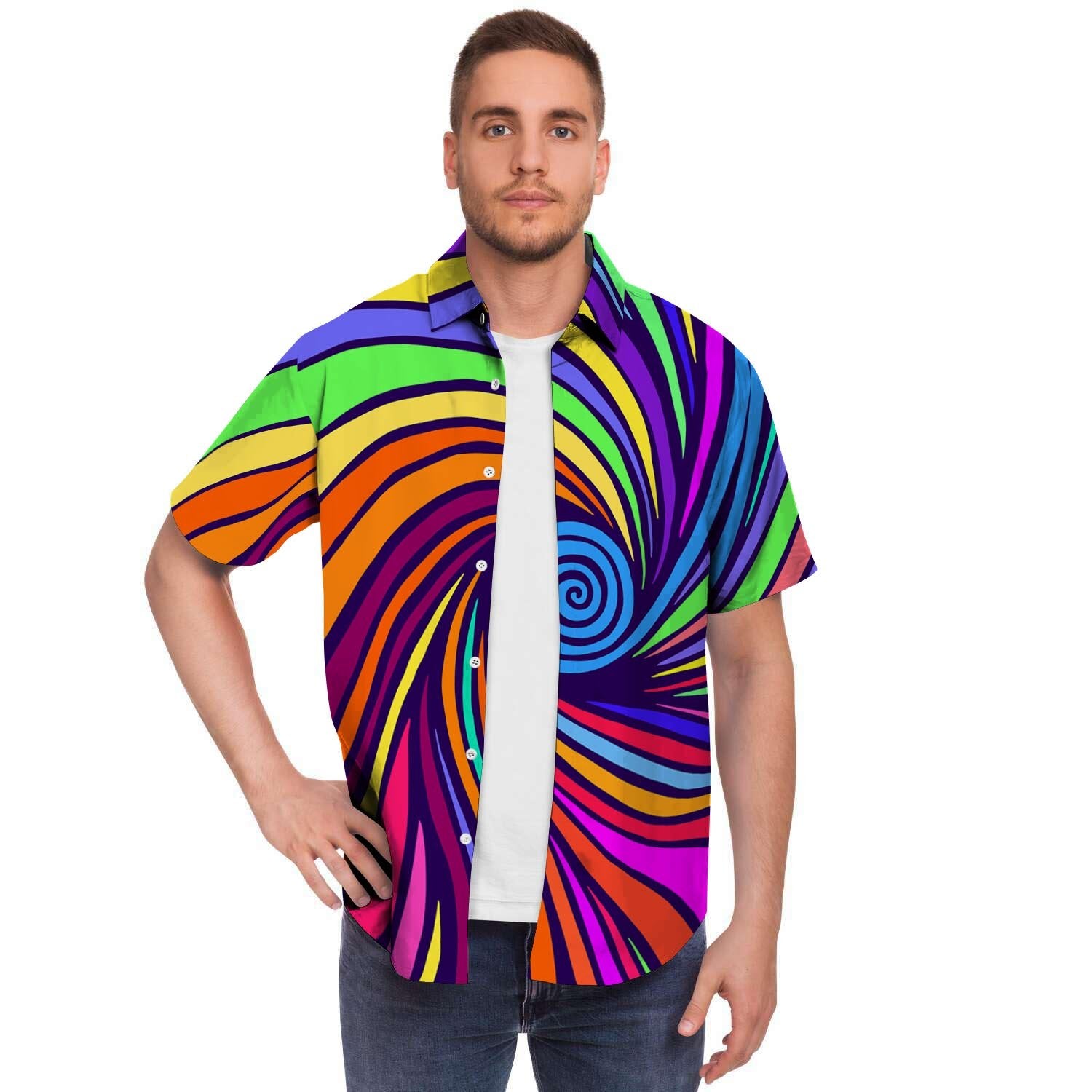 Abstract Psychedelic Colorful Wave Men's Short Sleeve Shirt-grizzshop