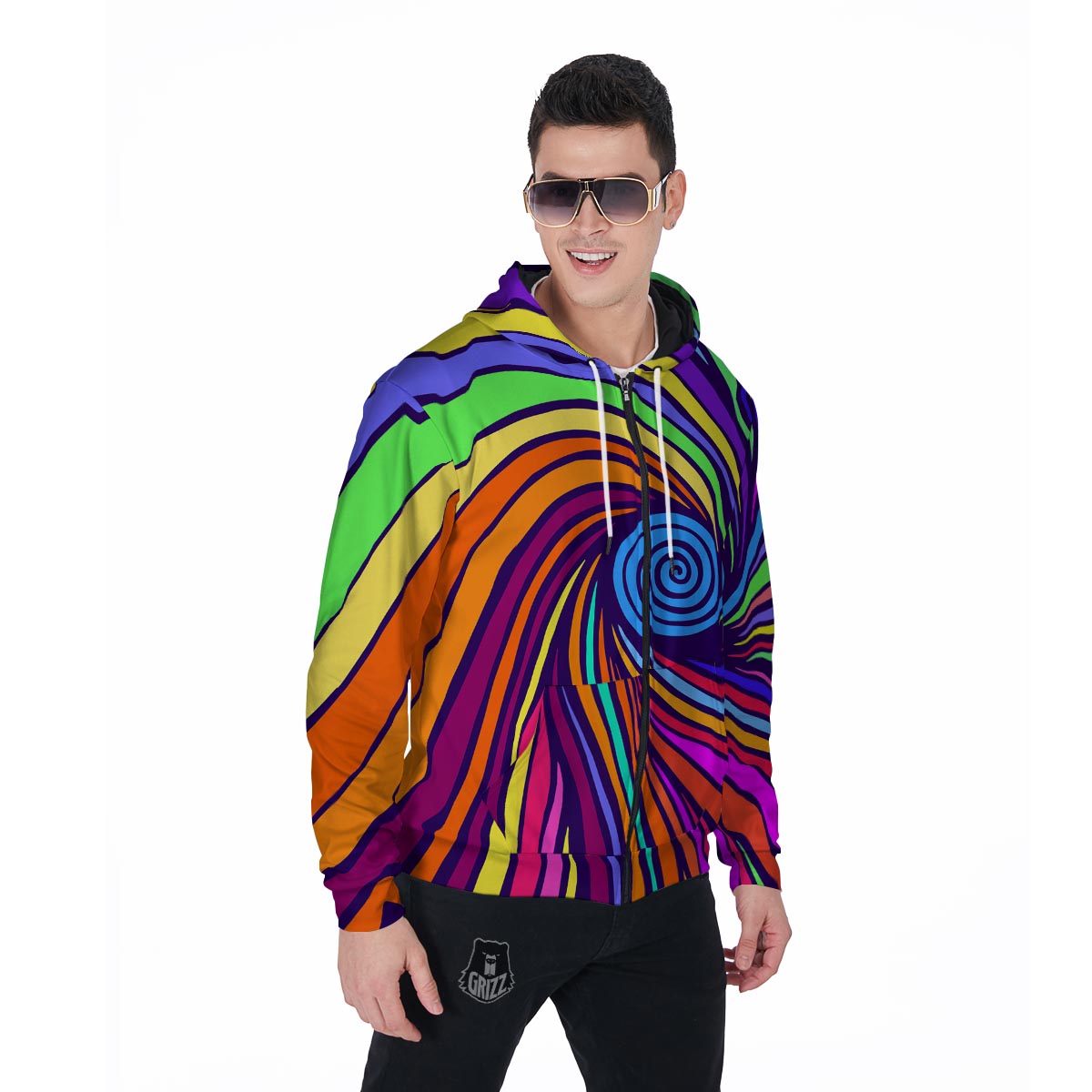 Abstract Psychedelic Colorful Wave Men's Zip Up Hoodie-grizzshop
