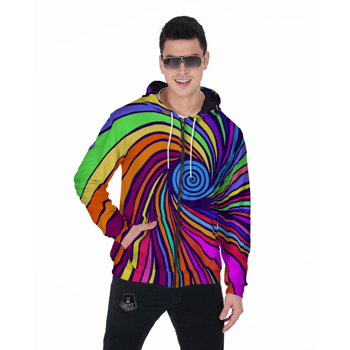 Abstract Psychedelic Colorful Wave Men's Zip Up Hoodie-grizzshop
