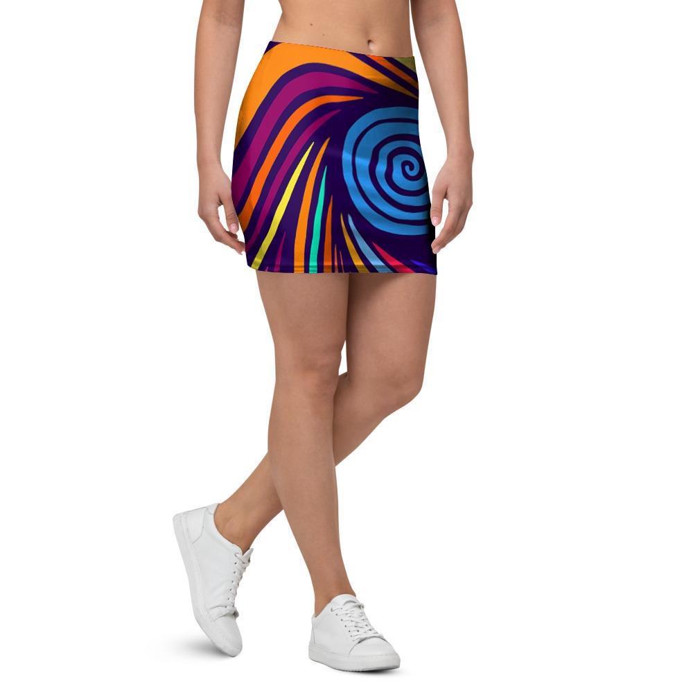 Abstract Psychedelic Colorful Wave Mini Skirt-grizzshop