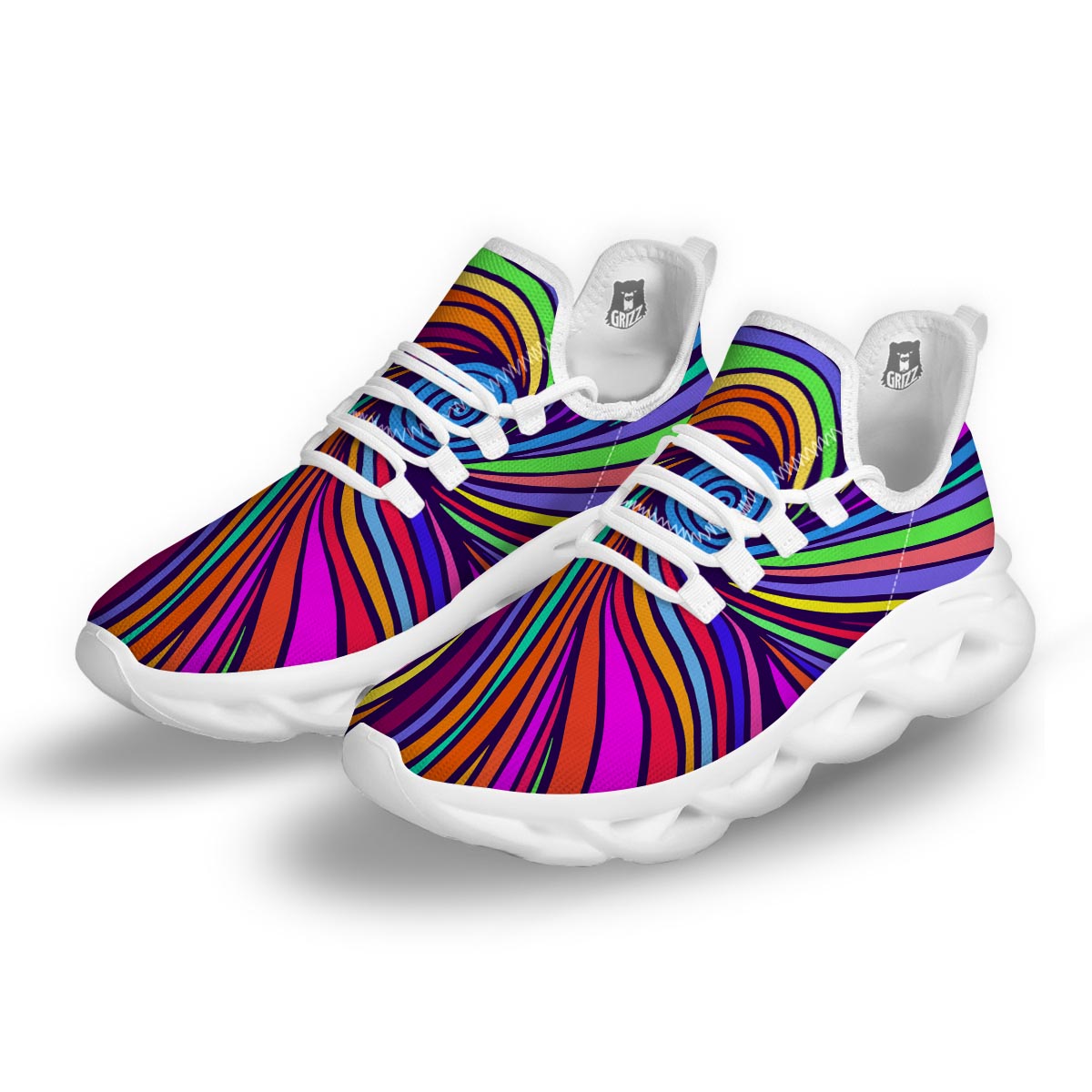 Abstract Psychedelic Colorful Wave White Running Shoes-grizzshop