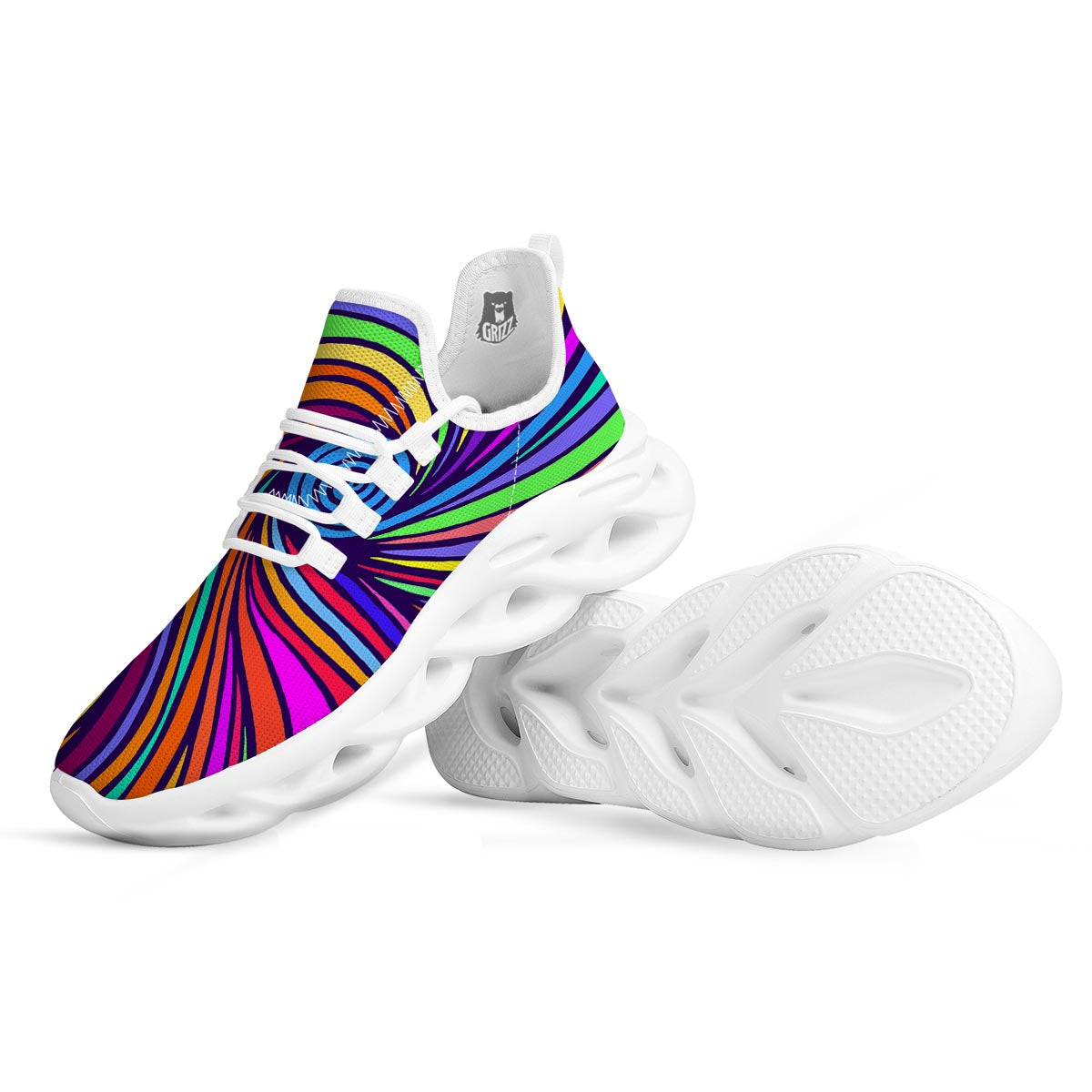 Abstract Psychedelic Colorful Wave White Running Shoes-grizzshop