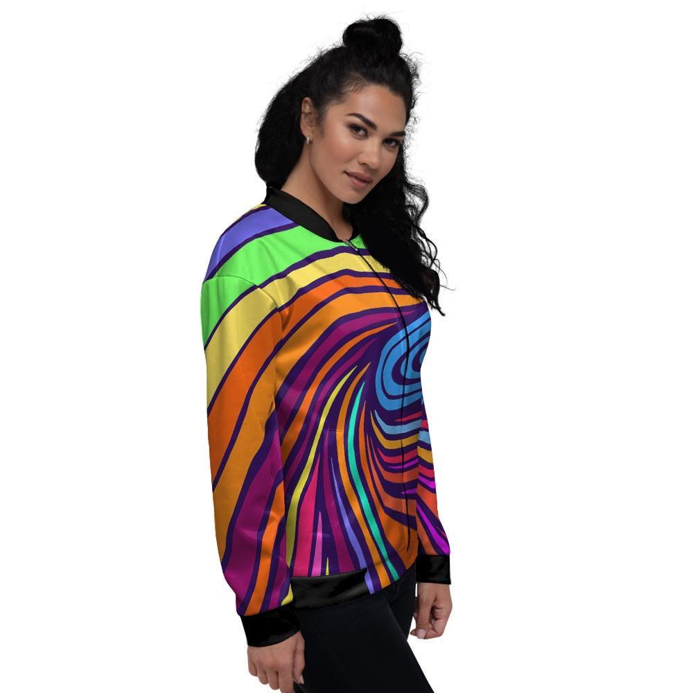 Abstract Psychedelic Colorful Wave Women's Bomber Jacket-grizzshop