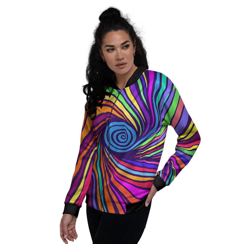 Abstract Psychedelic Colorful Wave Women's Bomber Jacket-grizzshop