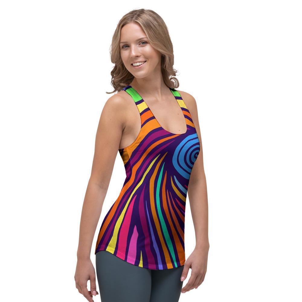 Abstract Psychedelic Colorful Wave Women's Racerback Tank Top-grizzshop