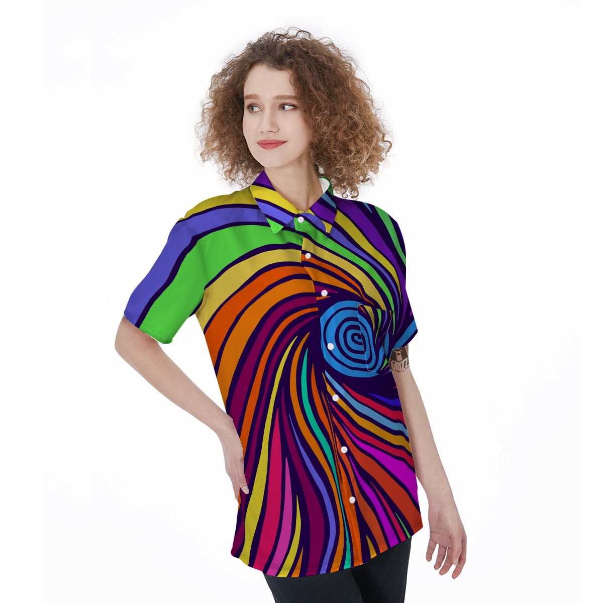 Abstract Psychedelic Colorful Wave Women's Short Sleeve Shirts-grizzshop