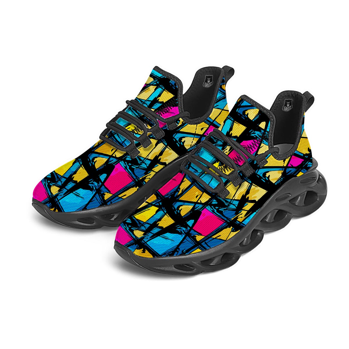 Abstract Psychedelic Graffiti Black Running Shoes-grizzshop