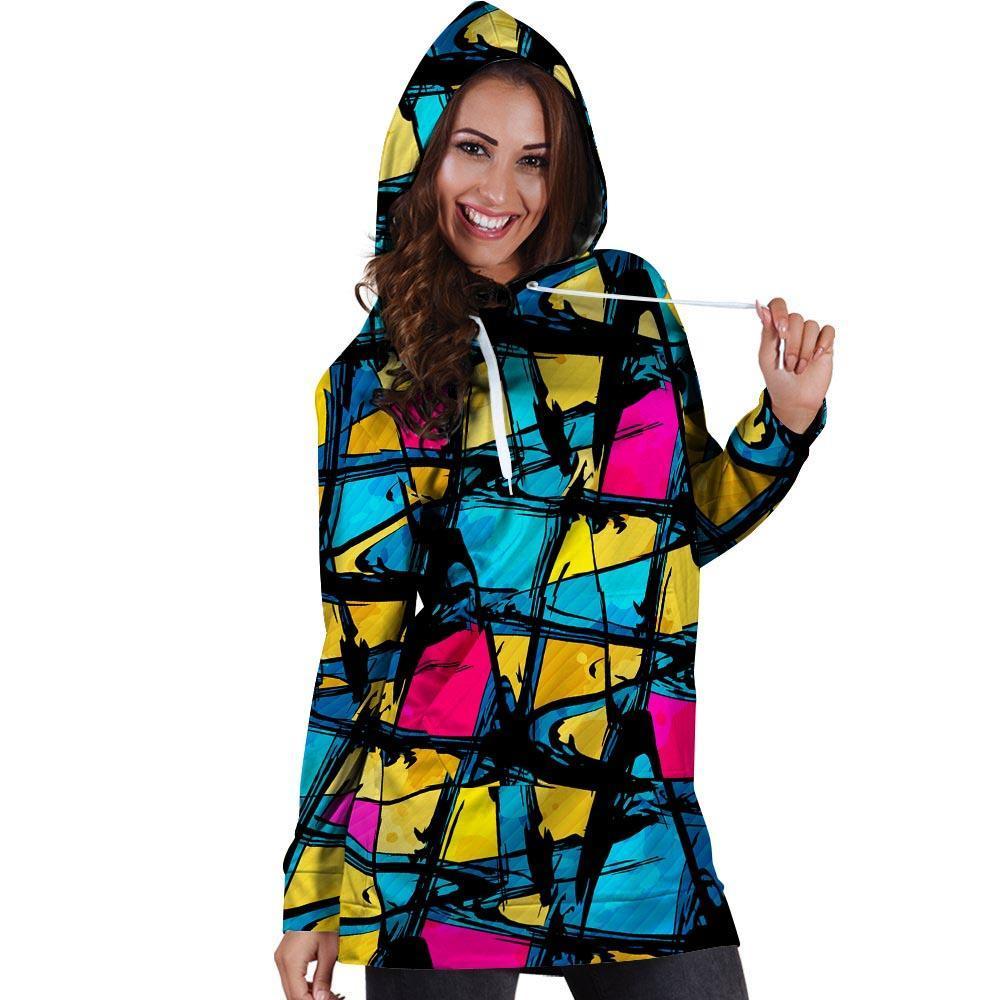 Abstract Psychedelic Graffiti Hoodie Dress-grizzshop