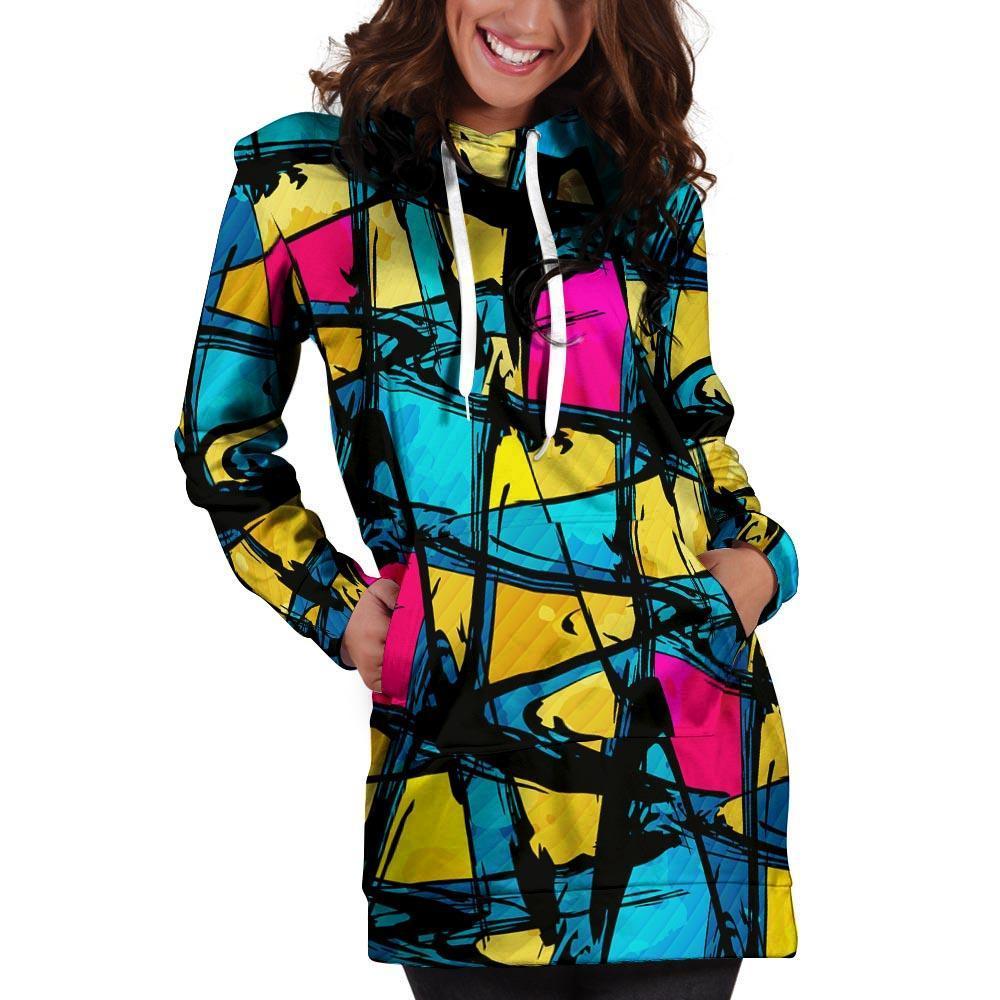 Abstract Psychedelic Graffiti Hoodie Dress-grizzshop