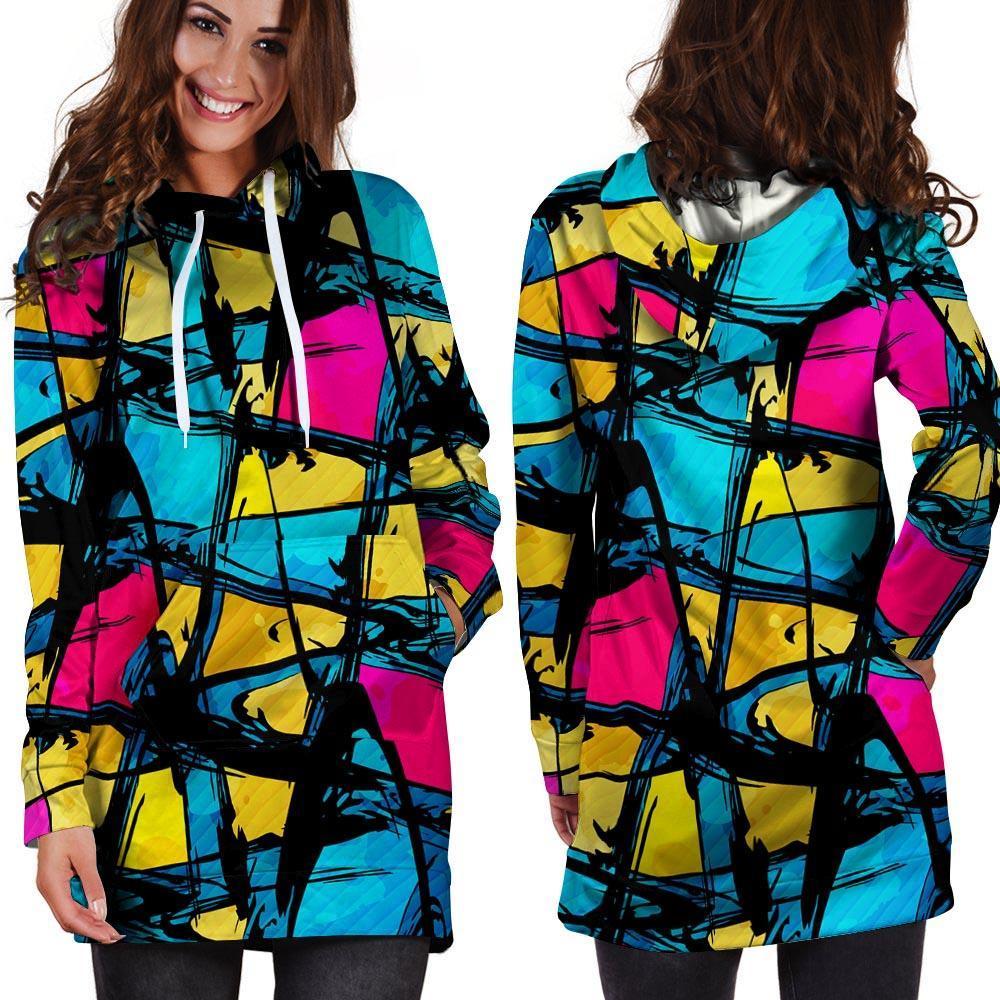 Abstract Psychedelic Graffiti Hoodie Dress-grizzshop