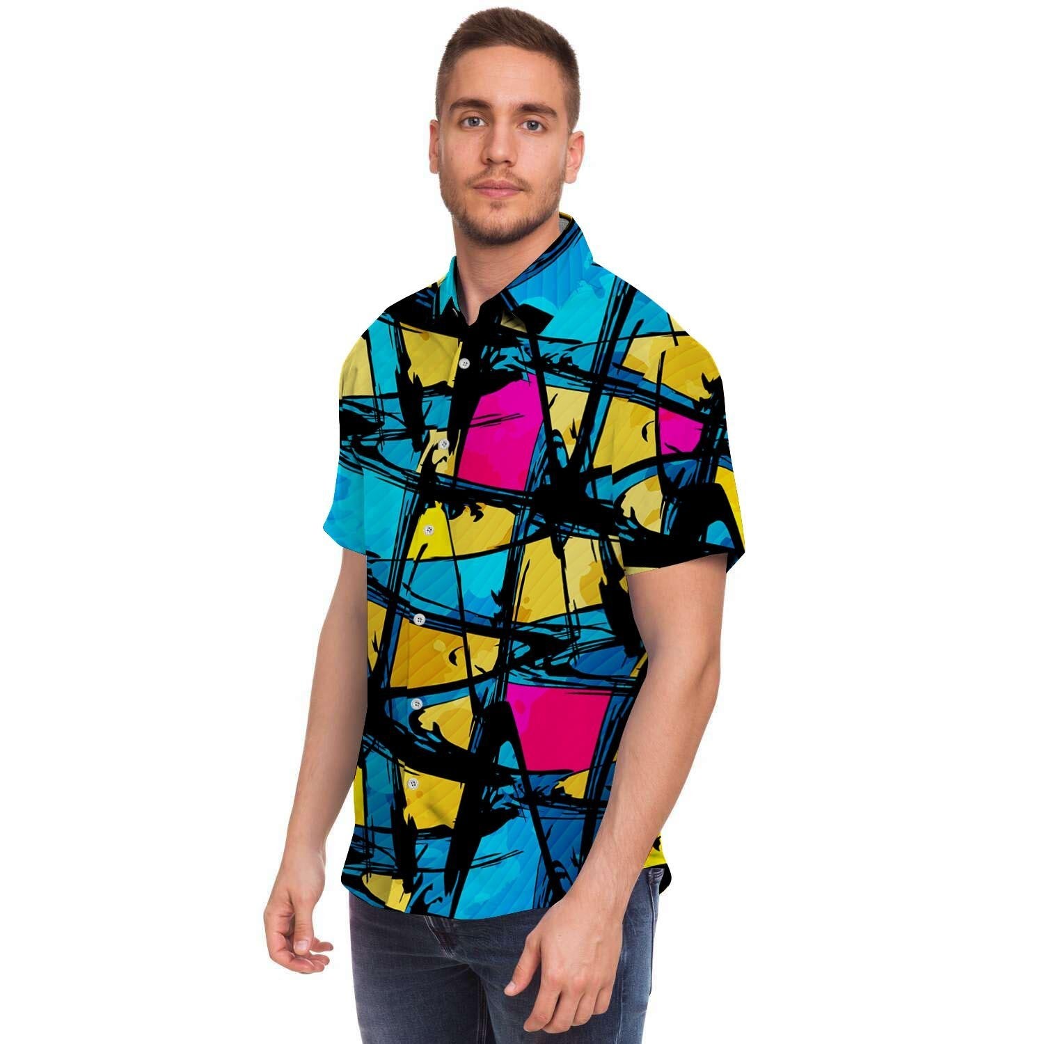 Abstract Psychedelic Graffiti Men's Short Sleeve Shirt-grizzshop