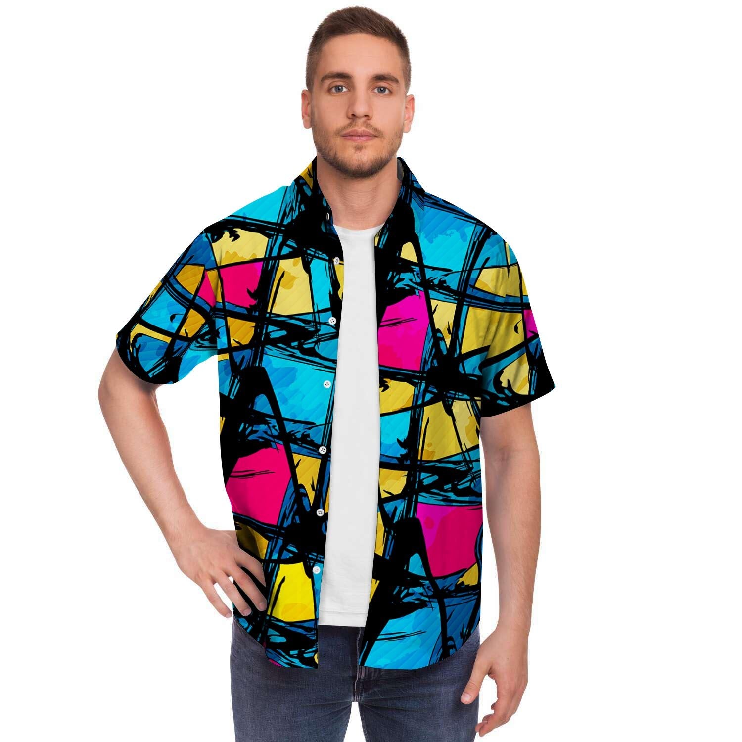 Abstract Psychedelic Graffiti Men's Short Sleeve Shirt-grizzshop