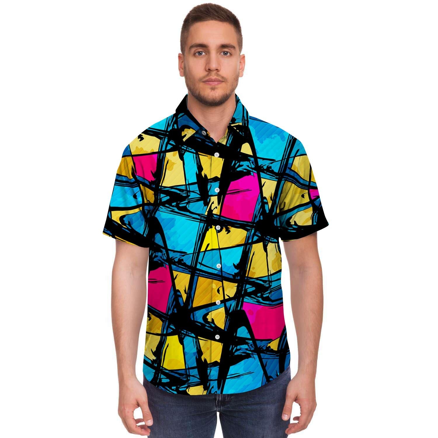Abstract Psychedelic Graffiti Men's Short Sleeve Shirt-grizzshop