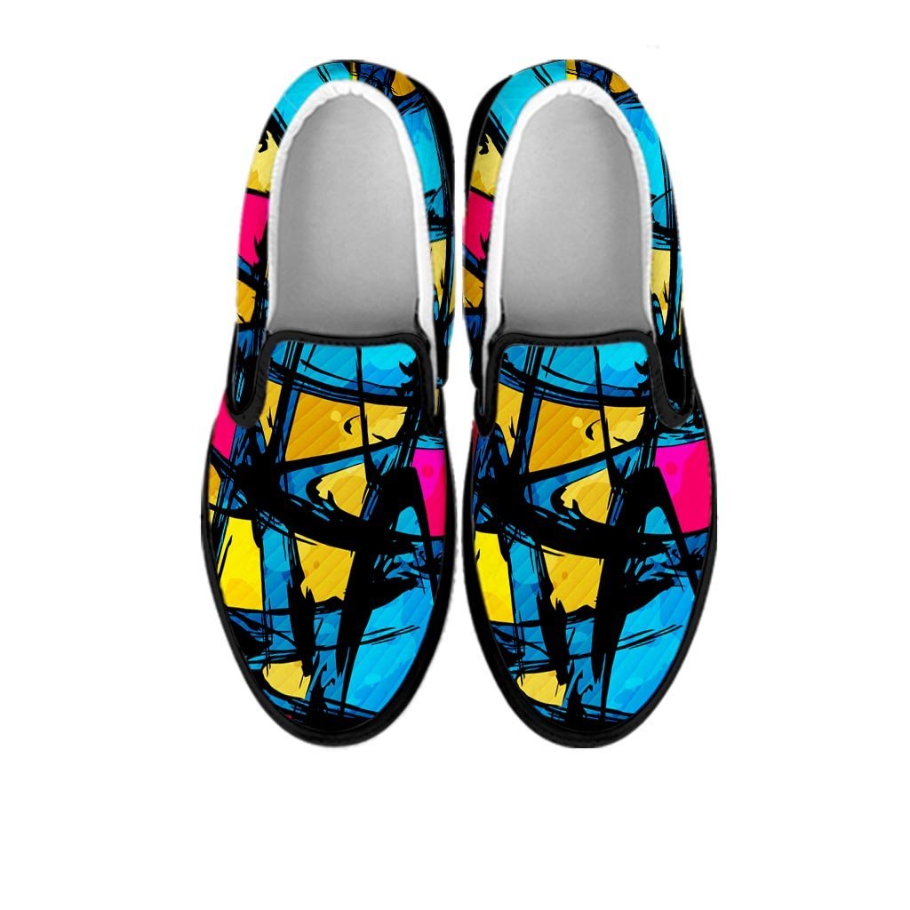 Abstract Psychedelic Graffiti Men's Slip On Sneakers-grizzshop