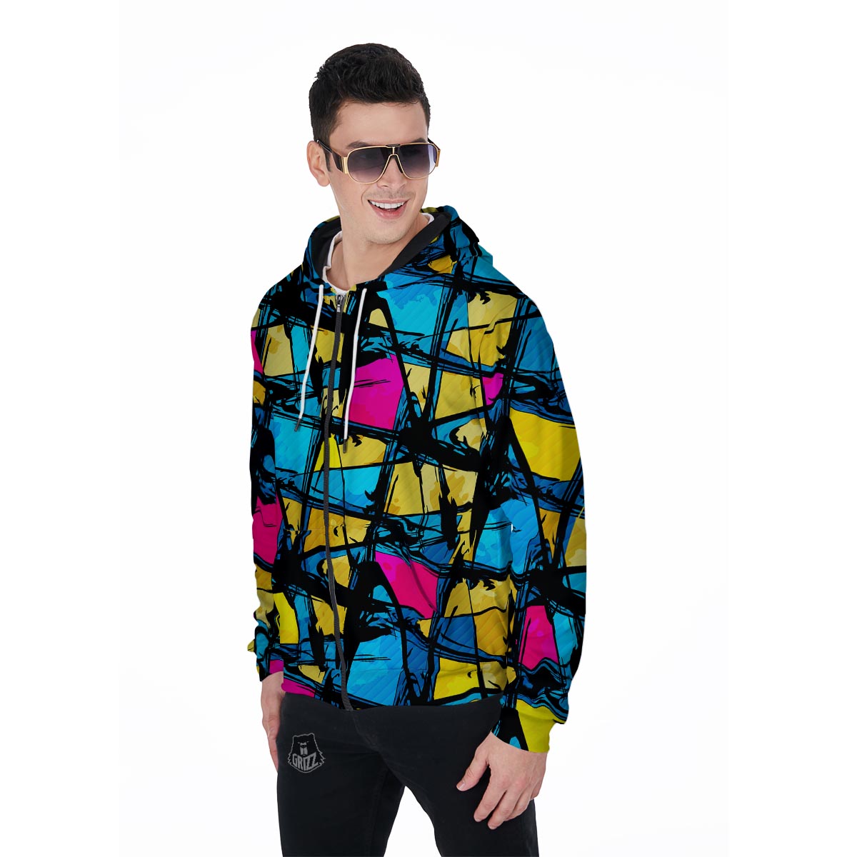 Abstract Psychedelic Graffiti Men's Zip Up Hoodie-grizzshop