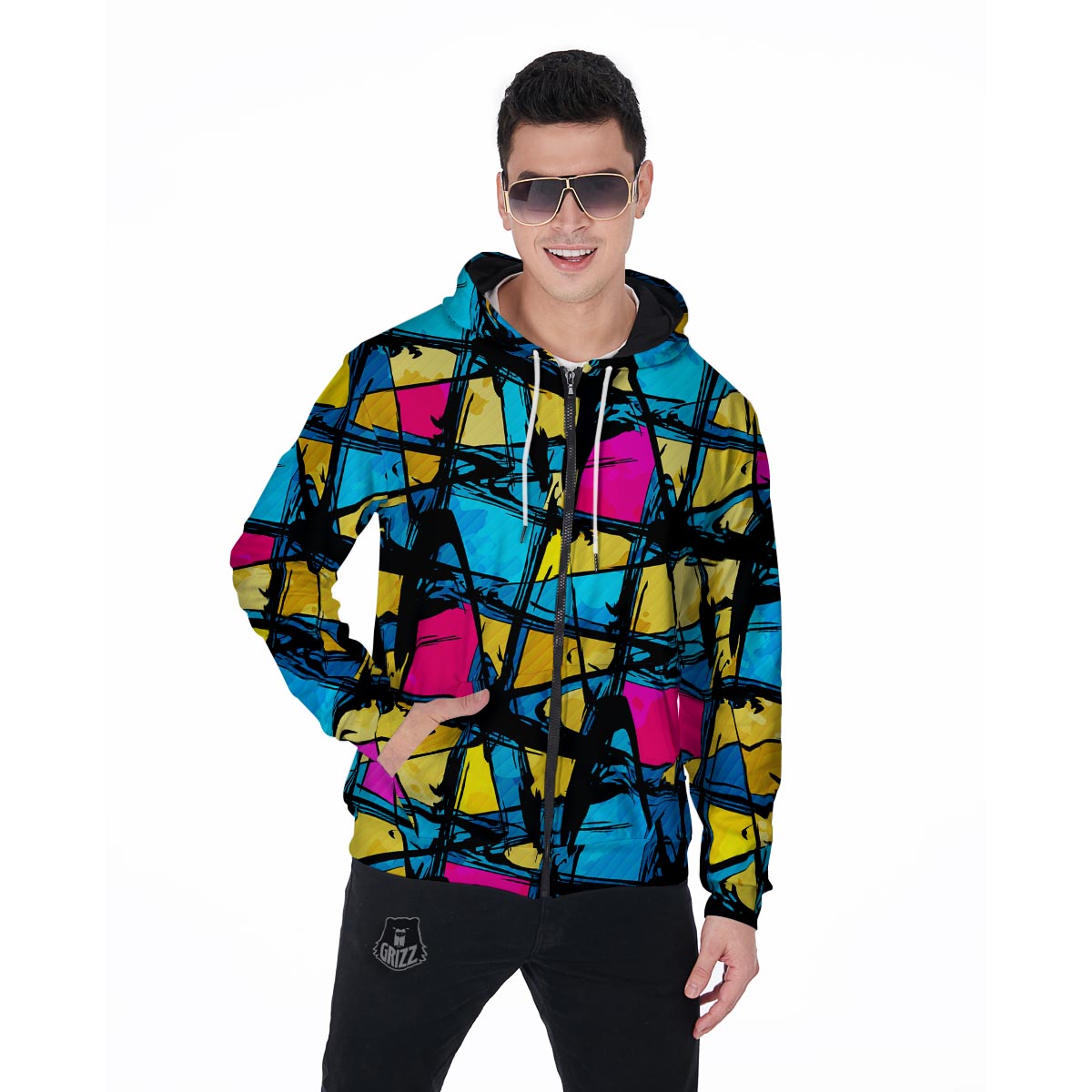 Abstract Psychedelic Graffiti Men's Zip Up Hoodie-grizzshop