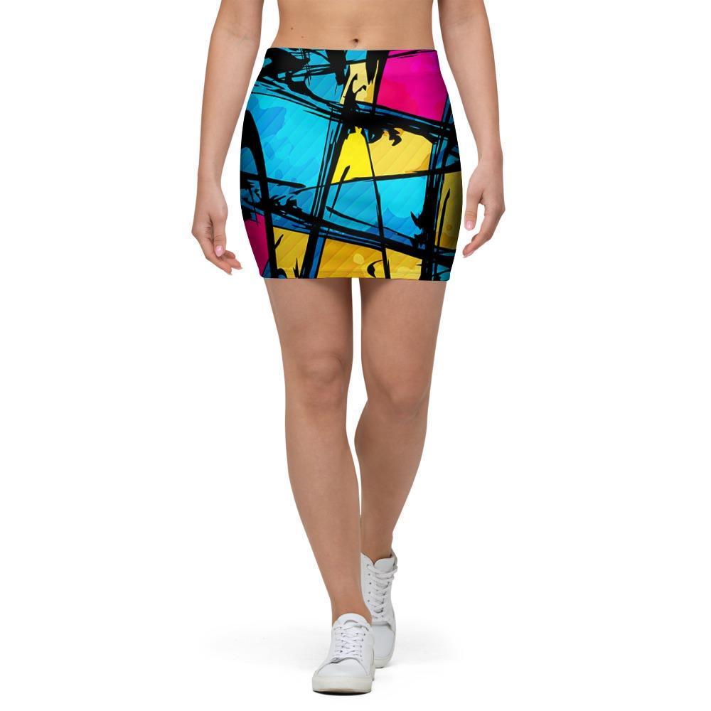 Abstract Psychedelic Graffiti Mini Skirt-grizzshop