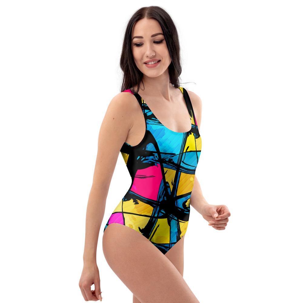 Abstract Psychedelic Graffiti One Piece Swimsuite-grizzshop