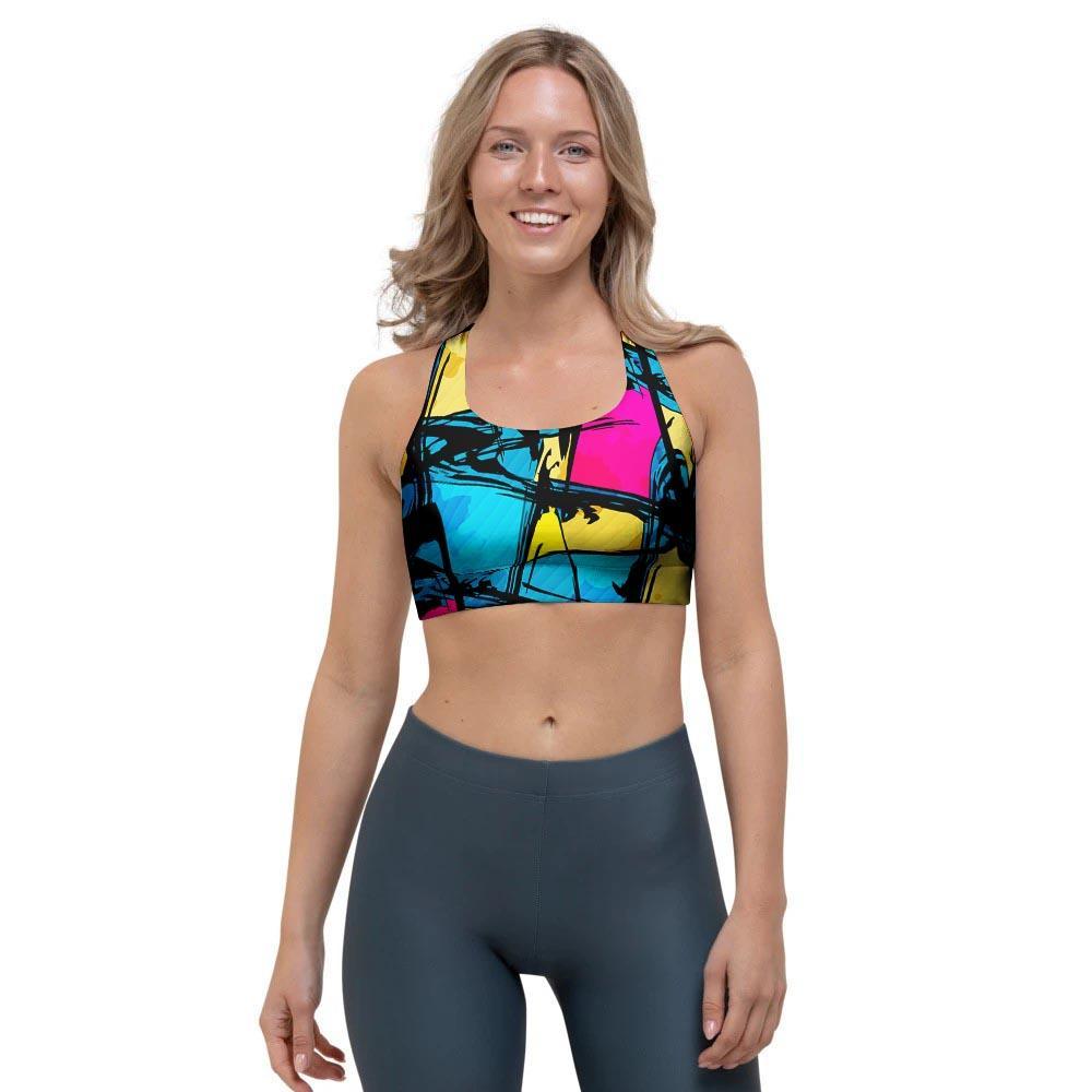 Abstract Psychedelic Graffiti Sports Bra-grizzshop