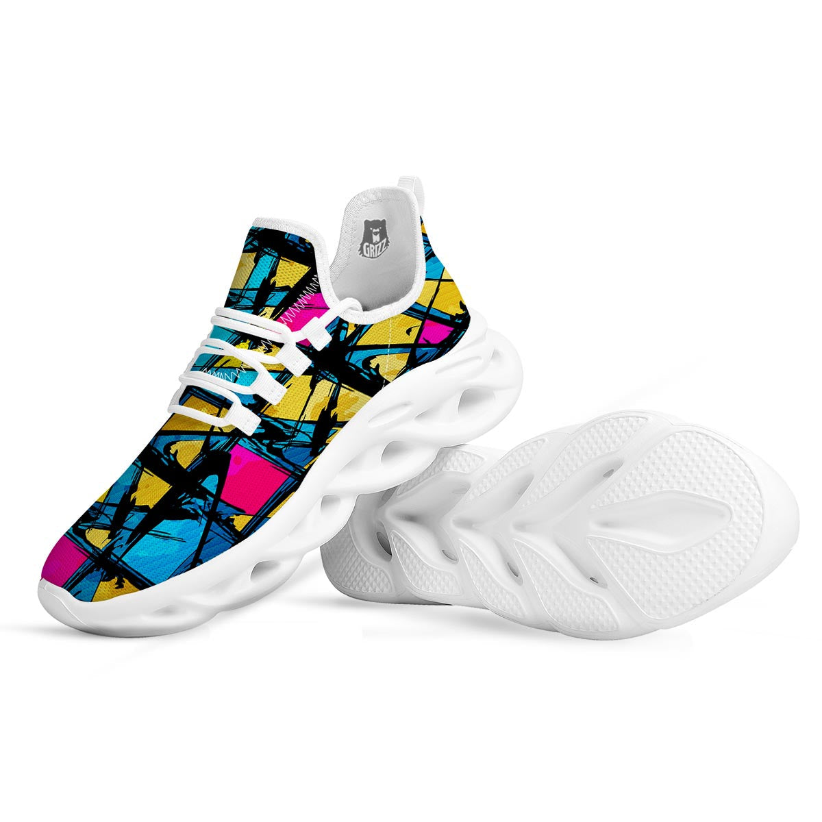 Abstract Psychedelic Graffiti White Running Shoes-grizzshop