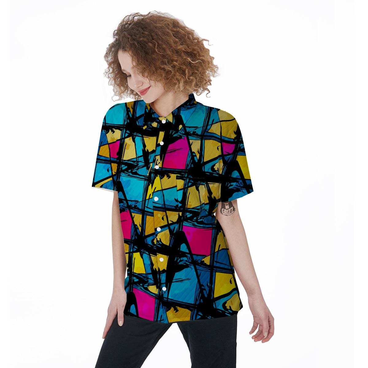 Abstract Psychedelic Graffiti Women's Short Sleeve Shirts-grizzshop