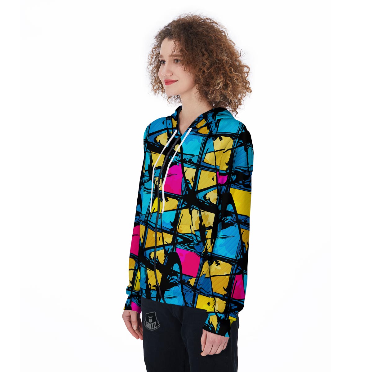 Abstract Psychedelic Graffiti Women's Zip Up Hoodie-grizzshop