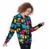 Abstract Psychedelic Graffiti Women's Zip Up Hoodie-grizzshop